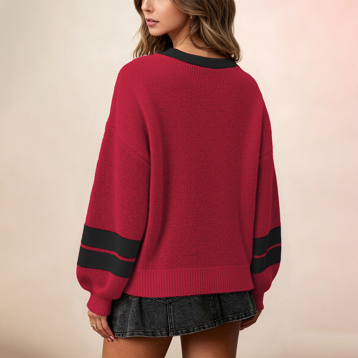 Women's Heart Pullover Sweater Crew Neck Long Sleeve Loose Fit