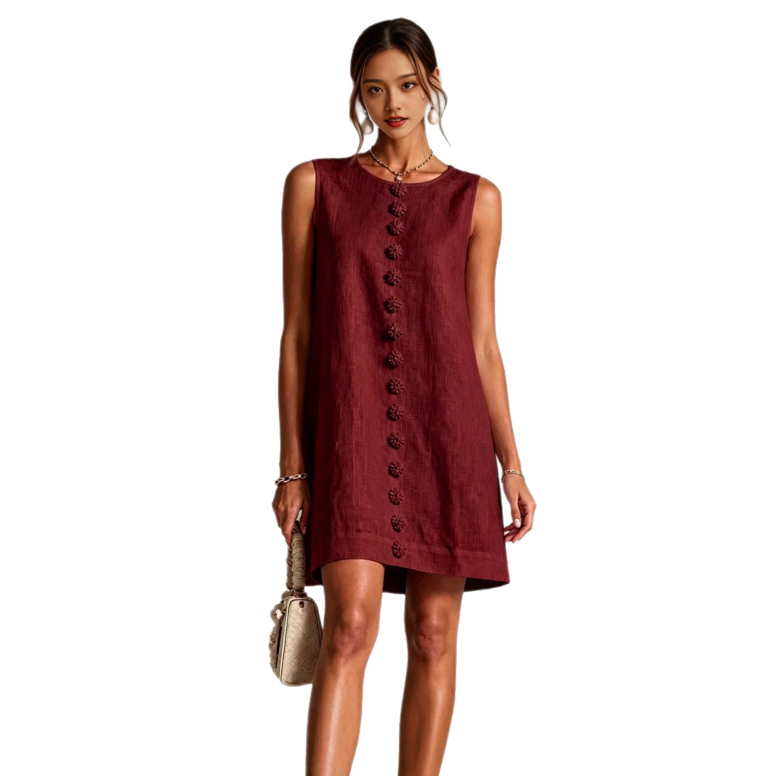 Women's Sleeveless A-Line Mini Dress Solid Crew Neck Casual