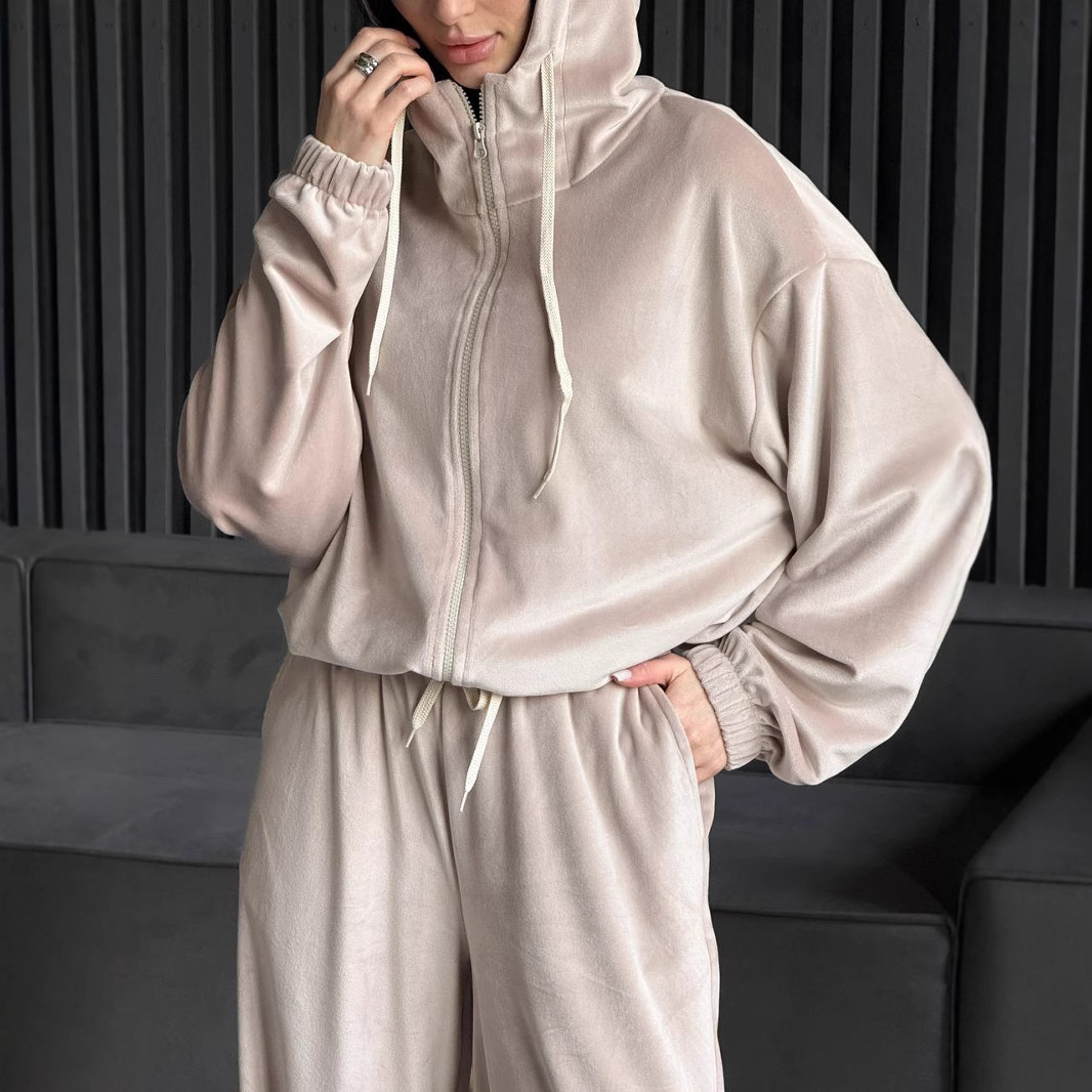 Women's Streetwear Hooded Cardigan and Jogger Pants Two-Piece Set