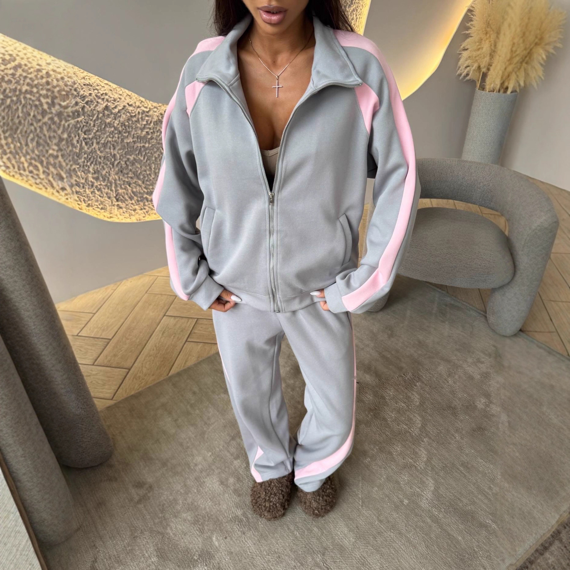 Women's Colorblock Zip Cardigan & Drawstring Pants Set