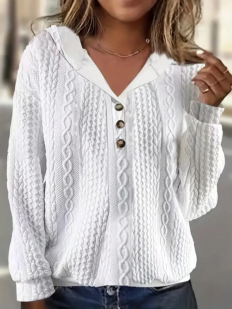 Women's Random Print Hooded Button Pullover Sweatshirt Long Sleeve