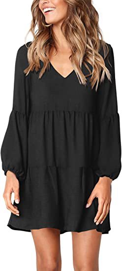 Women's V-Neck Cinched Waist Flowy Dress