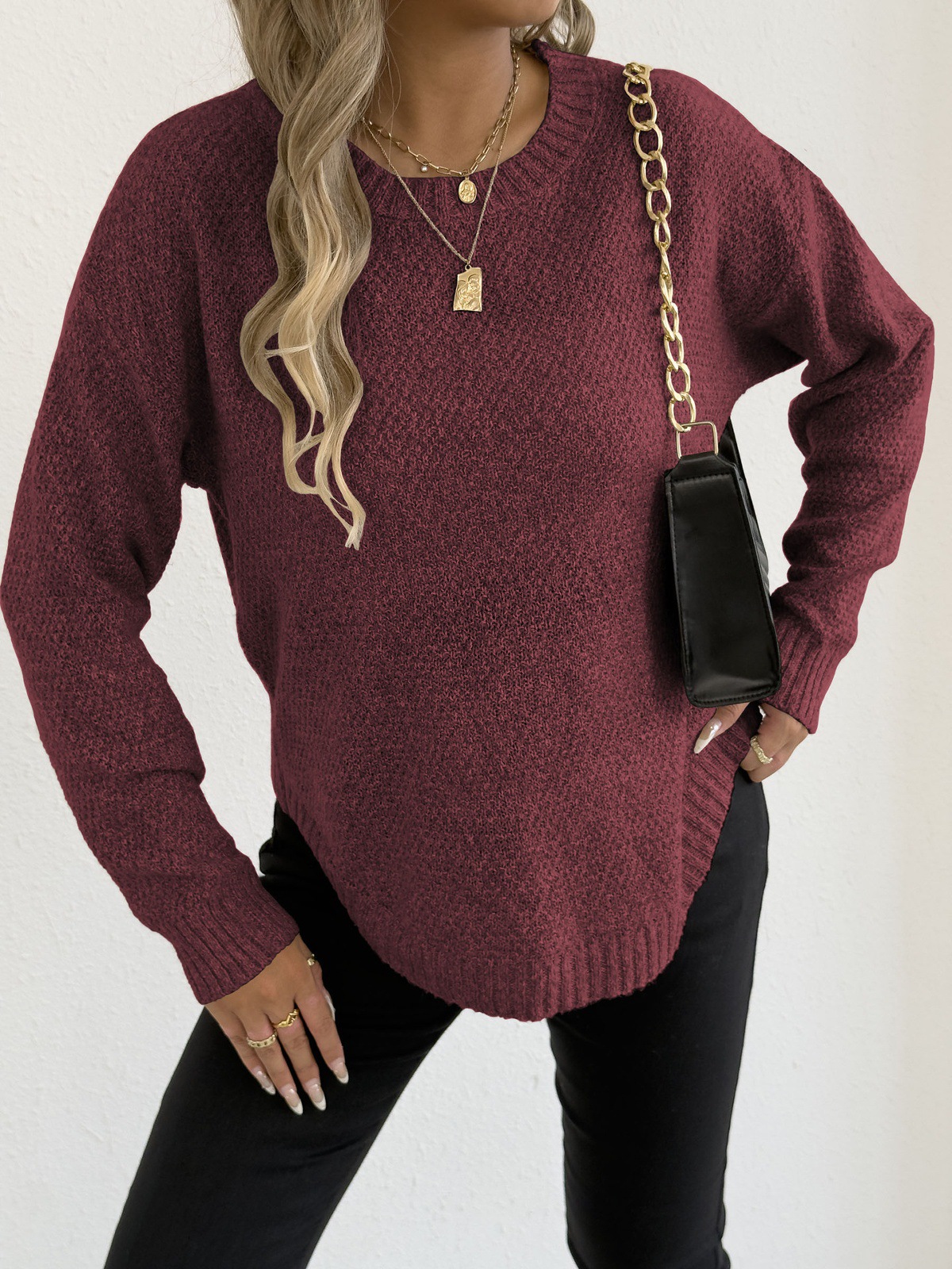 Women's Marled Knit Pullover Sweater Crew Neck Casual Top