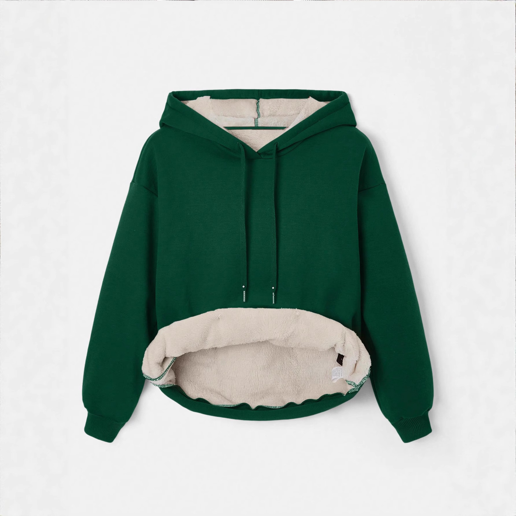 Fleece-Lined Hooded Pullover Sweatshirt Solid Color Thick Warm Loose Fit