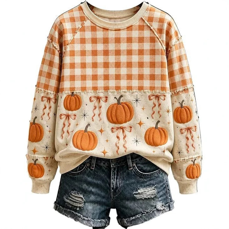 Evil Pumpkin Smiley Face Print Crewneck Long Sleeve Pullover Sweatshirt