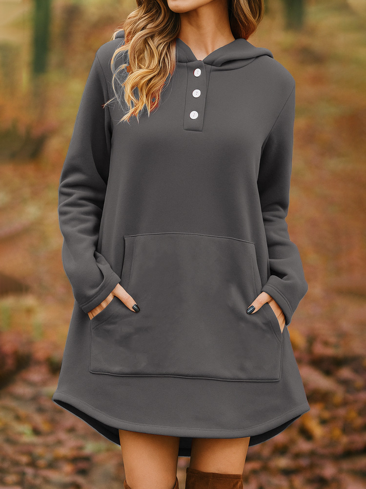 Casual Loose Solid Color Long Sleeve Pocket Pullover Hoodie