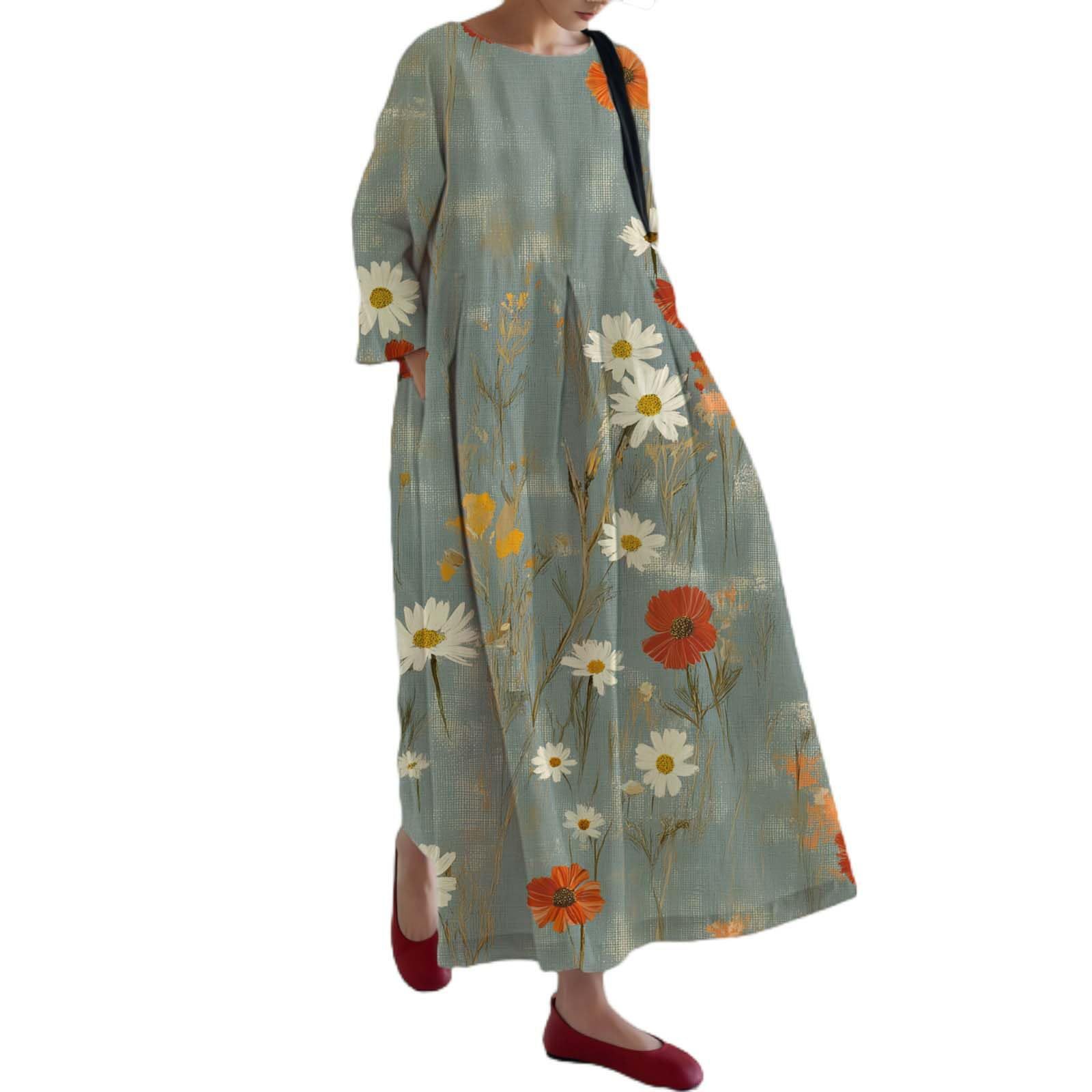 Women's Floral Print Casual A-Line Midi Dress
