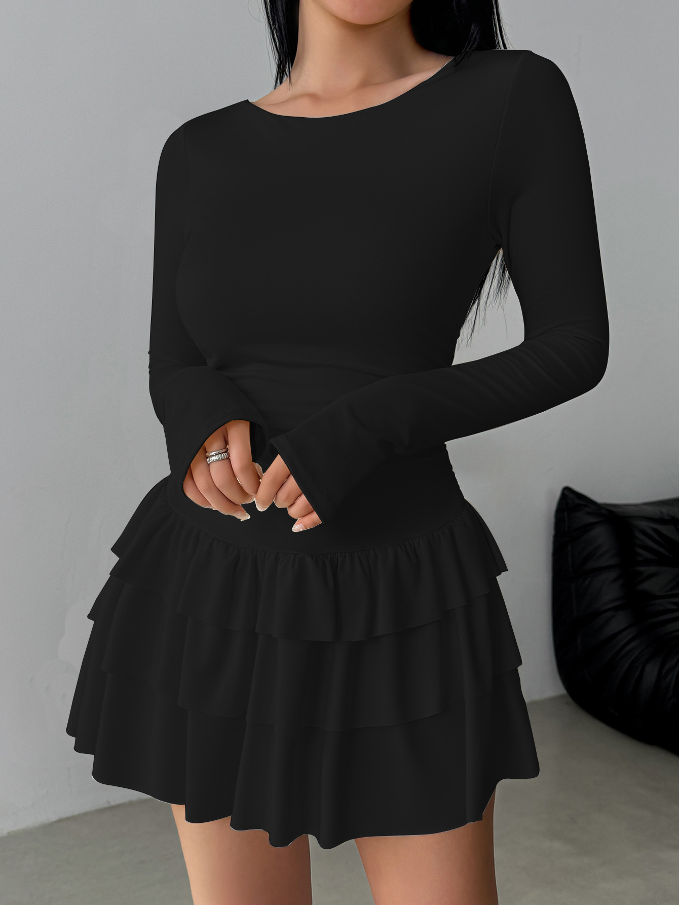 Women's Solid Color Slim Fit Long Sleeve Dress