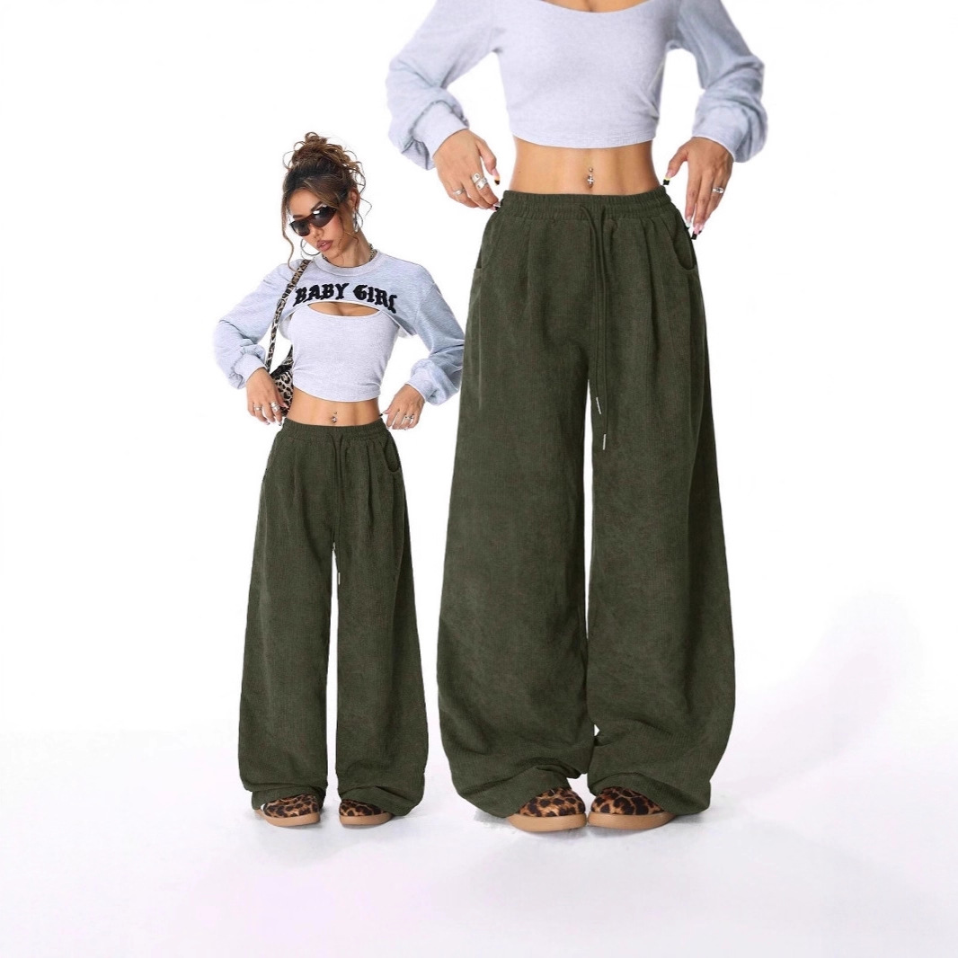 Women's High-Waist Drawstring Wide-Leg Pants Relaxed Drapey Casual