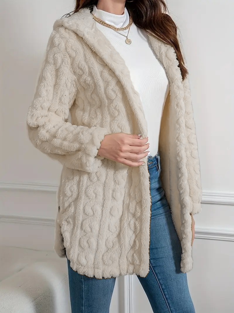 Women's Hooded Double-Sided Fleece Cardigan Long Sleeve Casual Warm Jacket