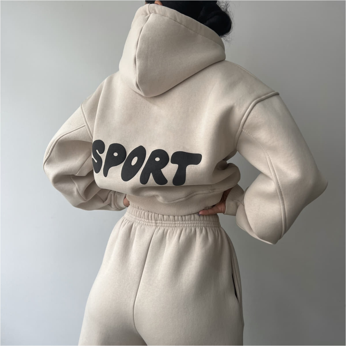 Women's Casual Hooded Print Two-Piece Sweatsuit Set