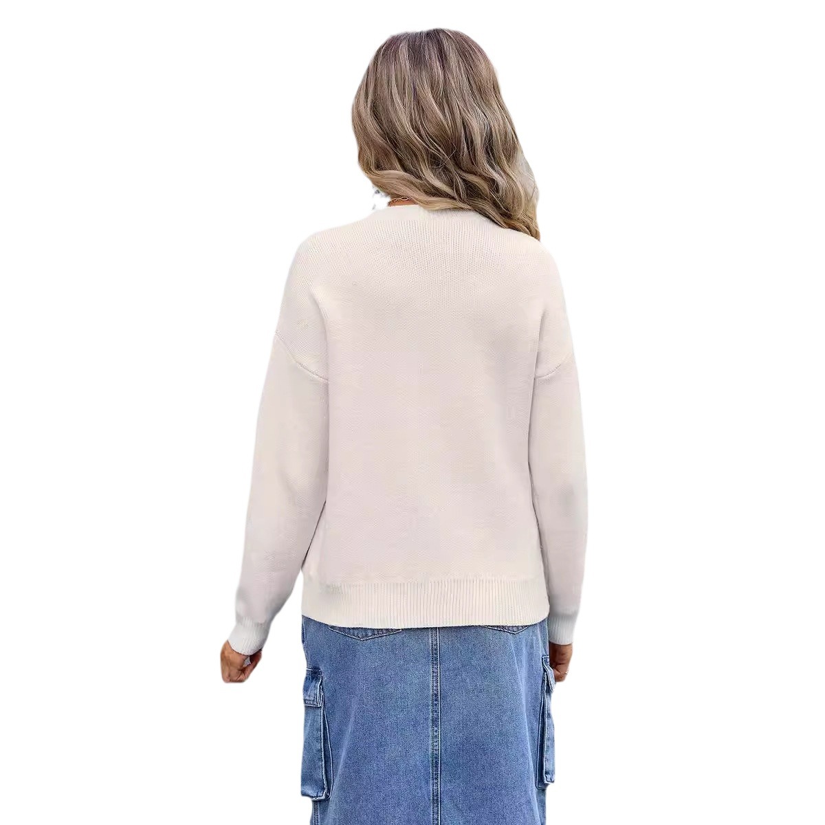 Color-Block Leopard Print Long-Sleeve Knit Sweater