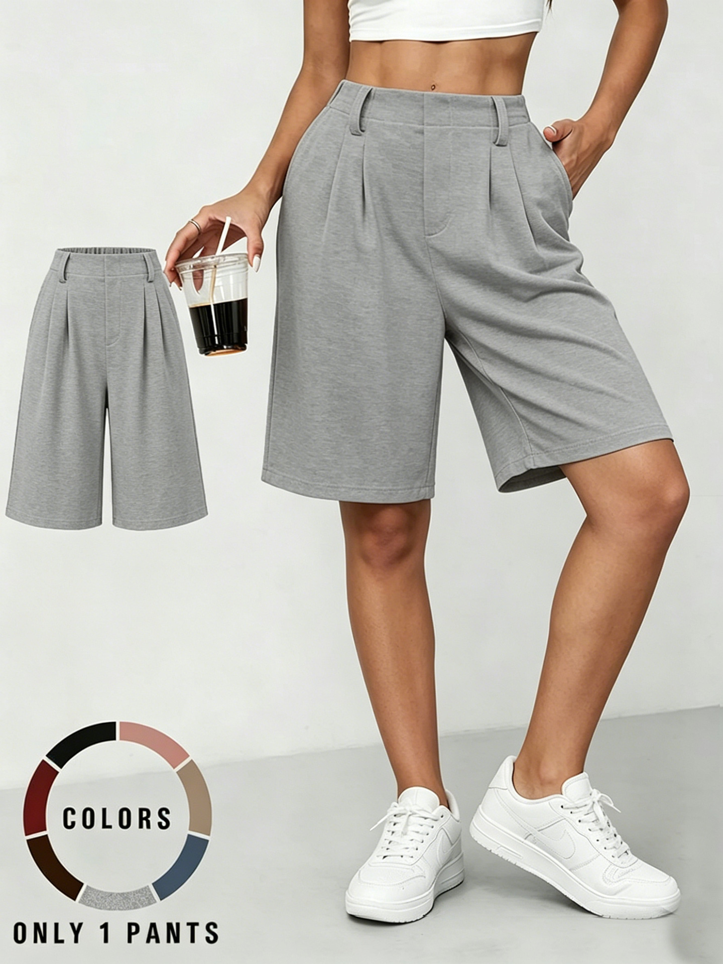 Women's Wide-Leg Bermuda Shorts with Pockets