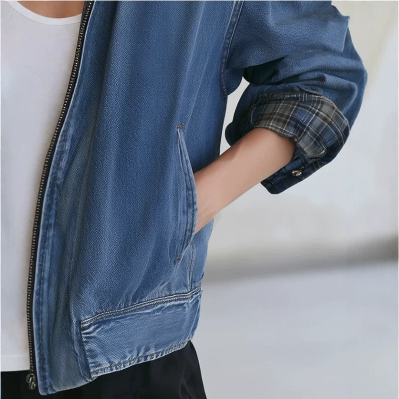 Women's Vintage Washed Denim Bomber Jacket
