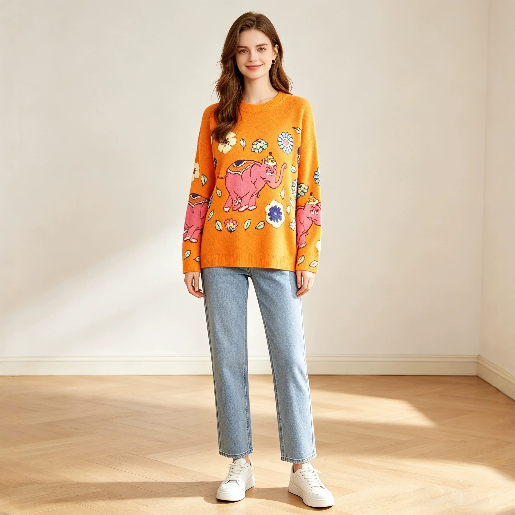 Women's Christmas 3D Print Crewneck Knit Sweater