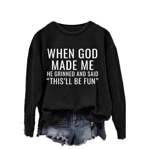 Women's 'When God' Letter Print Crewneck Sweatshirt