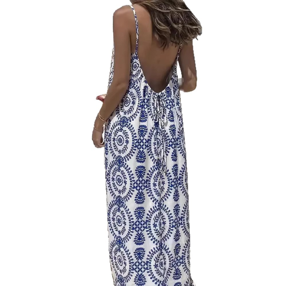 Women's Sleeveless Open Back Loose Lounge Dress Beach Cover-Up