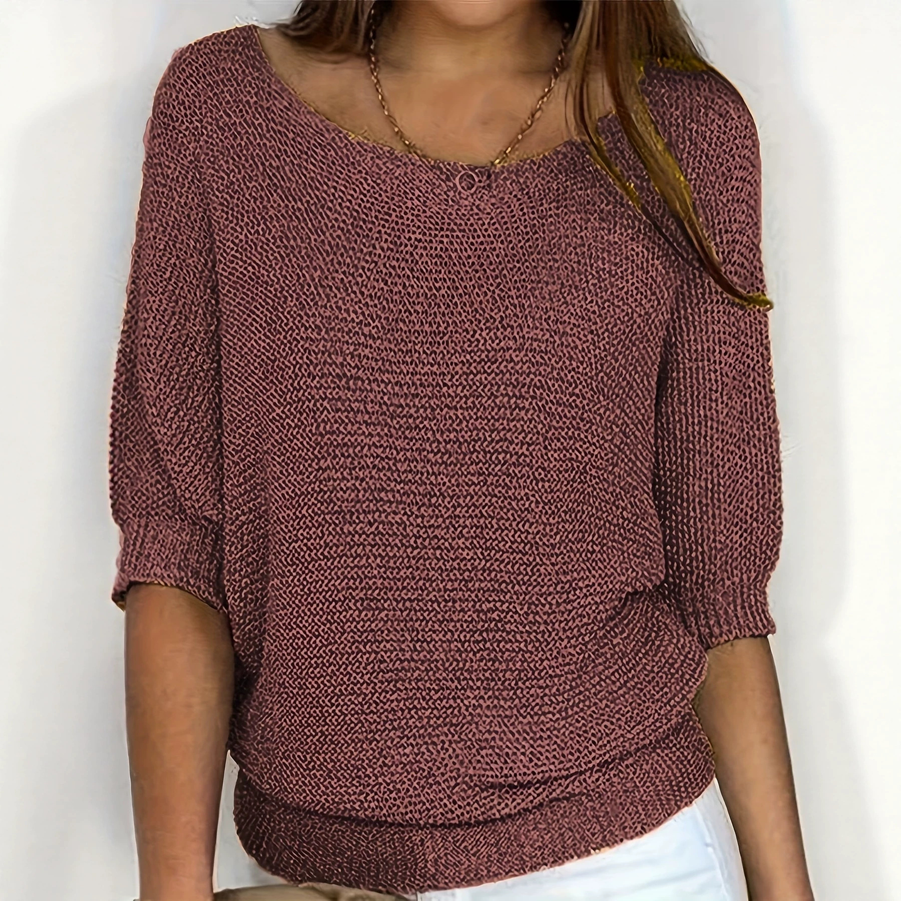 Women's Solid Boat Neck Knit Top Half Sleeve Loose Fit