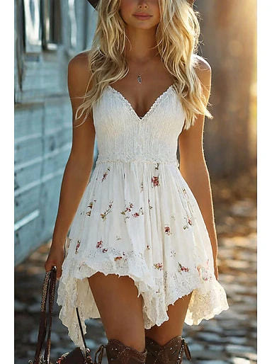 Women's Floral Print Lace-Trim Cami Dress with Belt