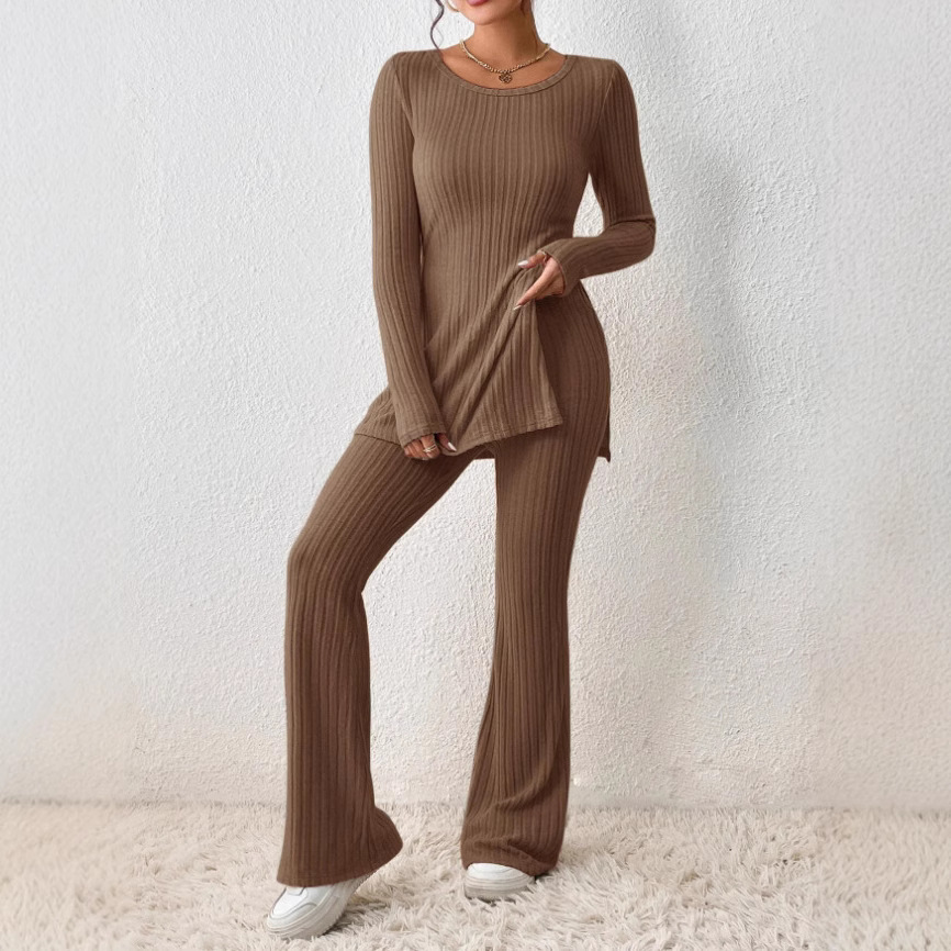 Women's Solid Color Slim Fit Two-Piece Lounge Set with Pants