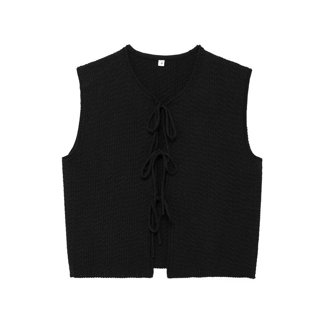 Bow Tie V-Neck Sleeveless Knit Vest
