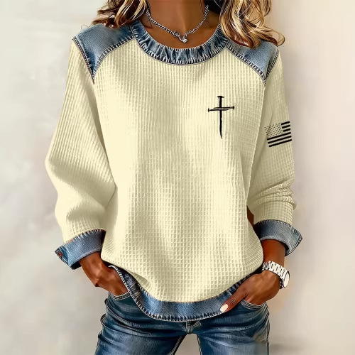 Women's Cross Letter Print Crewneck Sweatshirt