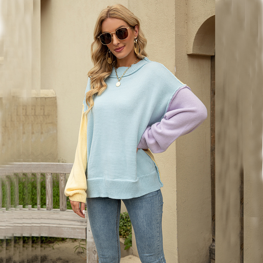 Women's Color-Block Knit Crewneck Pullover Sweater