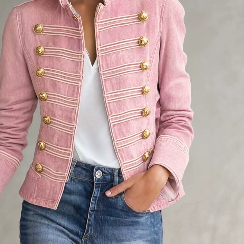 Retro Pink Cropped Denim Jacket