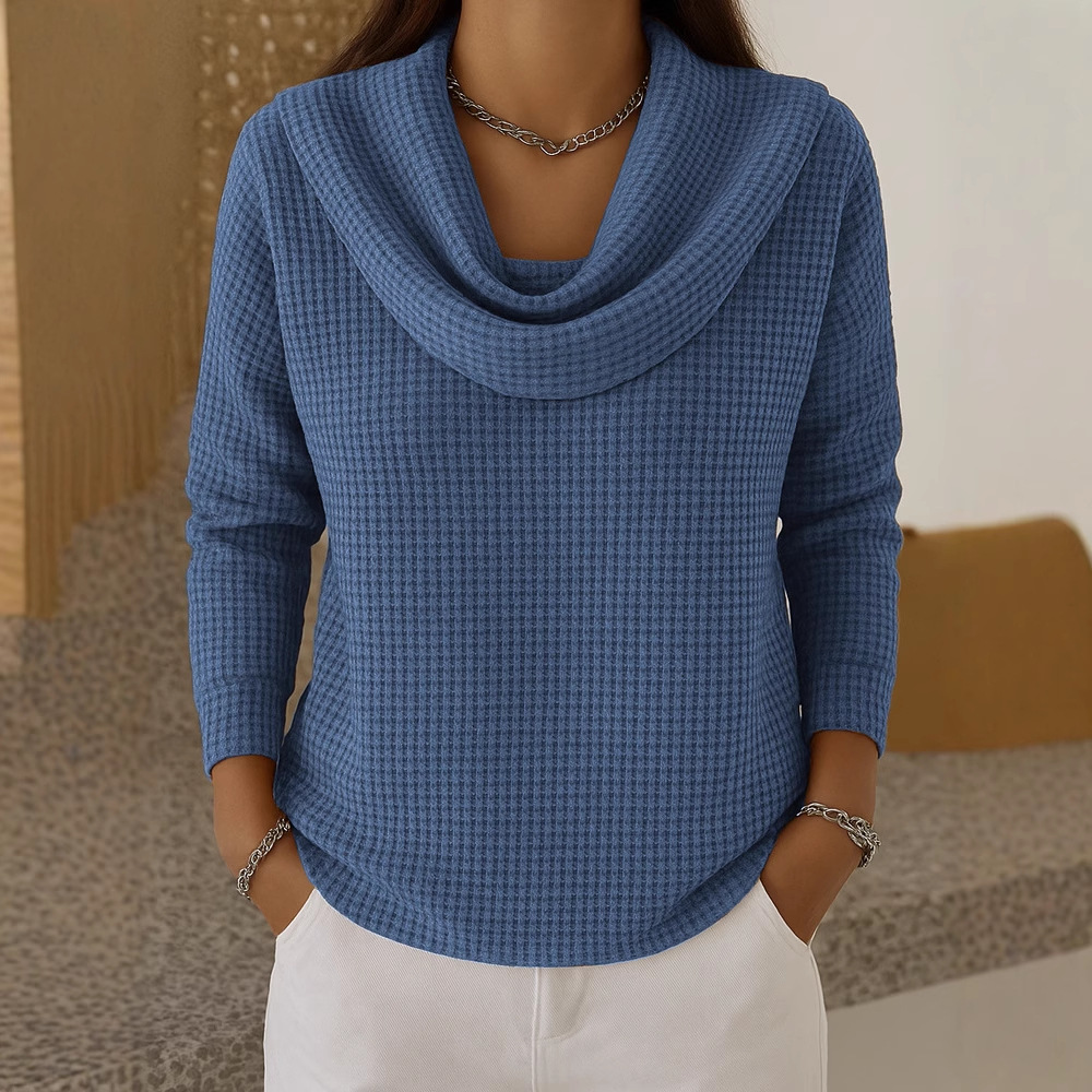 Women's Waffle Knit Long Sleeve Pullover Top Solid Color Casual Loose Fit