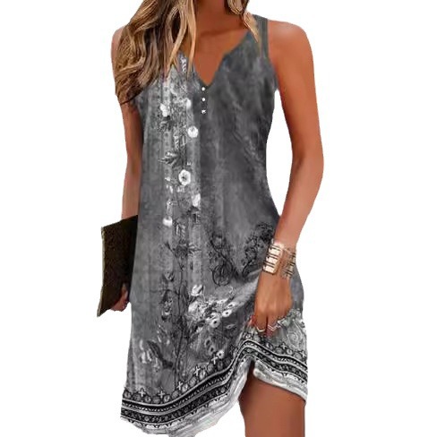 Floral Sleeveless V-Neck A-Line Midi Dress