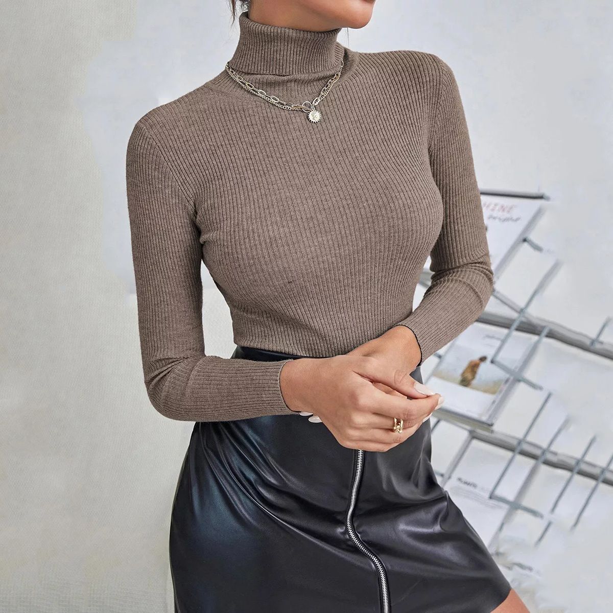 Slim Fit Turtleneck Knit Pullover Sweater
