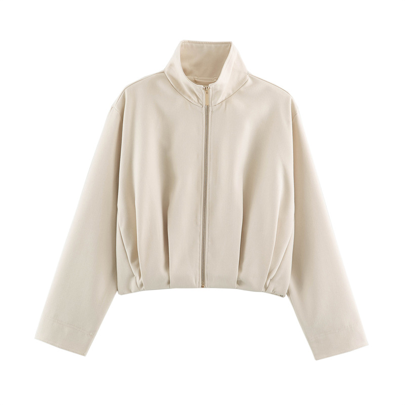Women's Faux Leather Bomber Jacket Zip-Up Stand Collar Casual