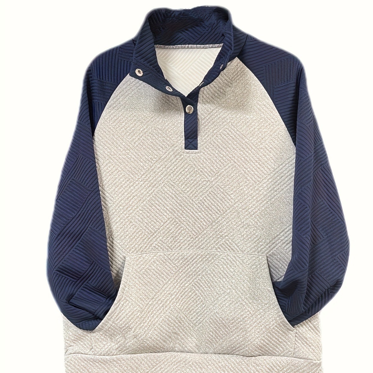 Women's Colorblock Pullover Sweatshirt with Button Front and Long Sleeves