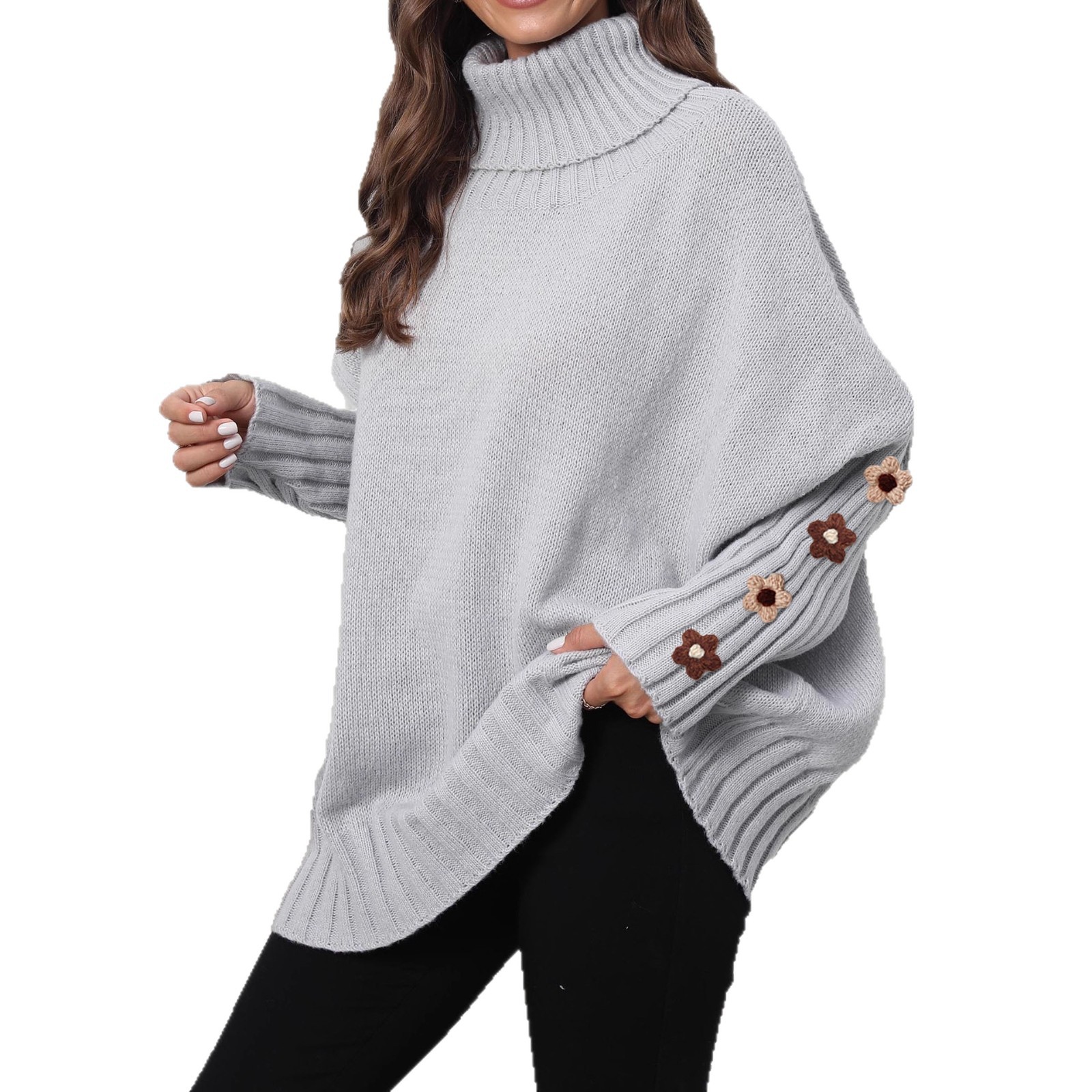Women's Knit Turtleneck Sweater Solid Color Loose Fit Pullover Top