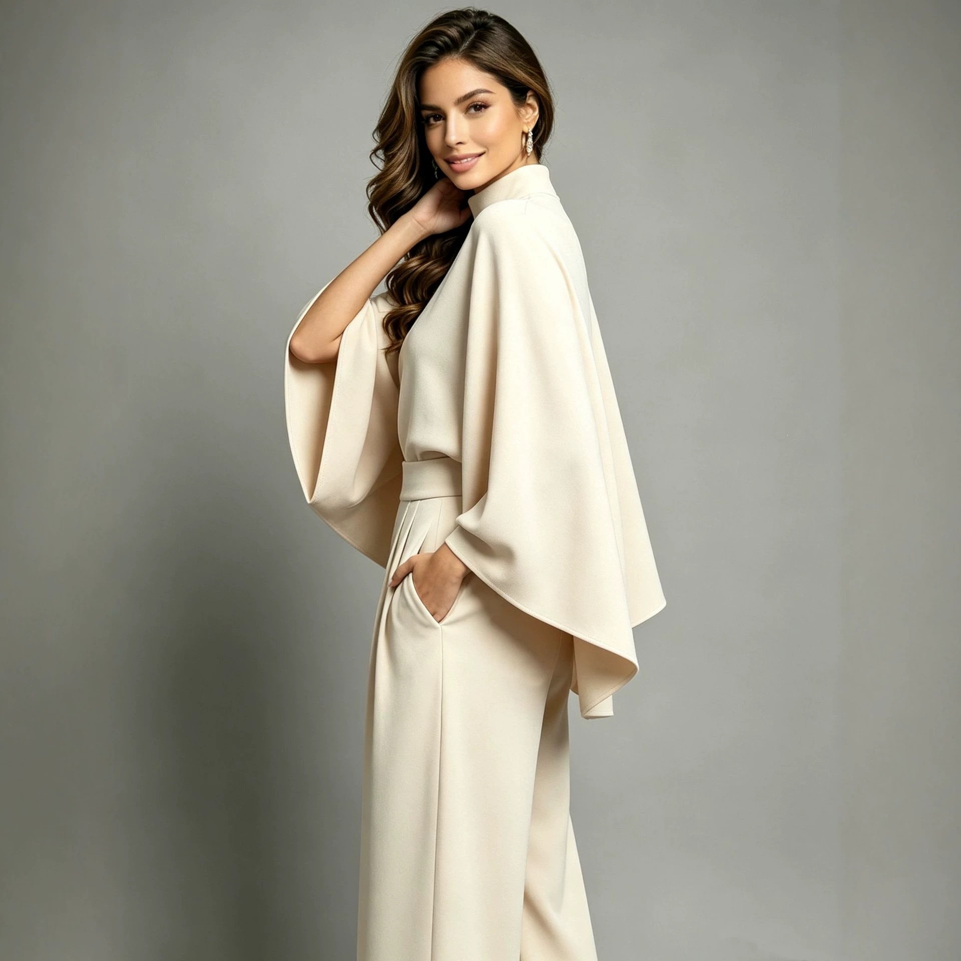 Women's Half-Turtleneck Wide-Leg Two-Piece Set, Long-Sleeve Knit Top and Pants, Loose Fit