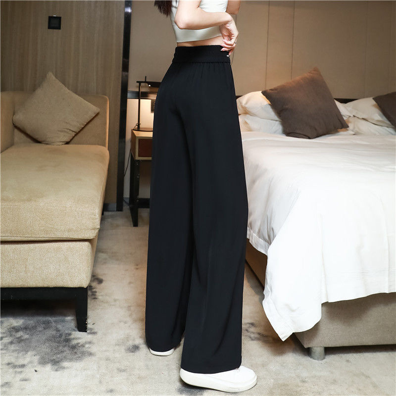 Black High-Waist Wide-Leg Suit Pants for Women, Drapey Lightweight Straight-Leg Casual Trousers