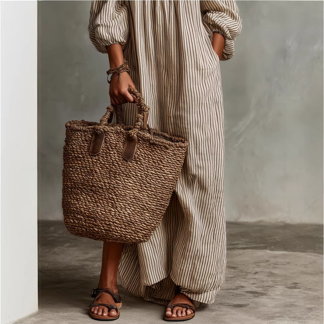Striped Off-Shoulder Cotton-Linen Midi Dress
