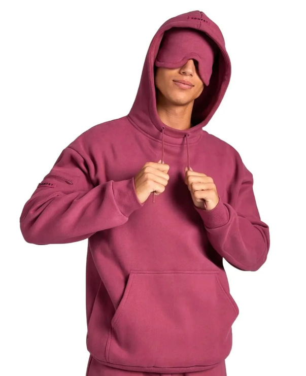 Built-in Eye Mask Hoodie Solid Color Pullover Long Sleeve Sweatshirt Set