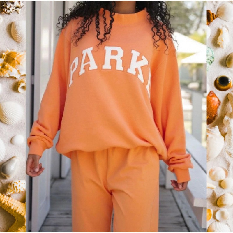 Embroidered Letter Crewneck Long-Sleeve Pullover Sweatshirt for Women
