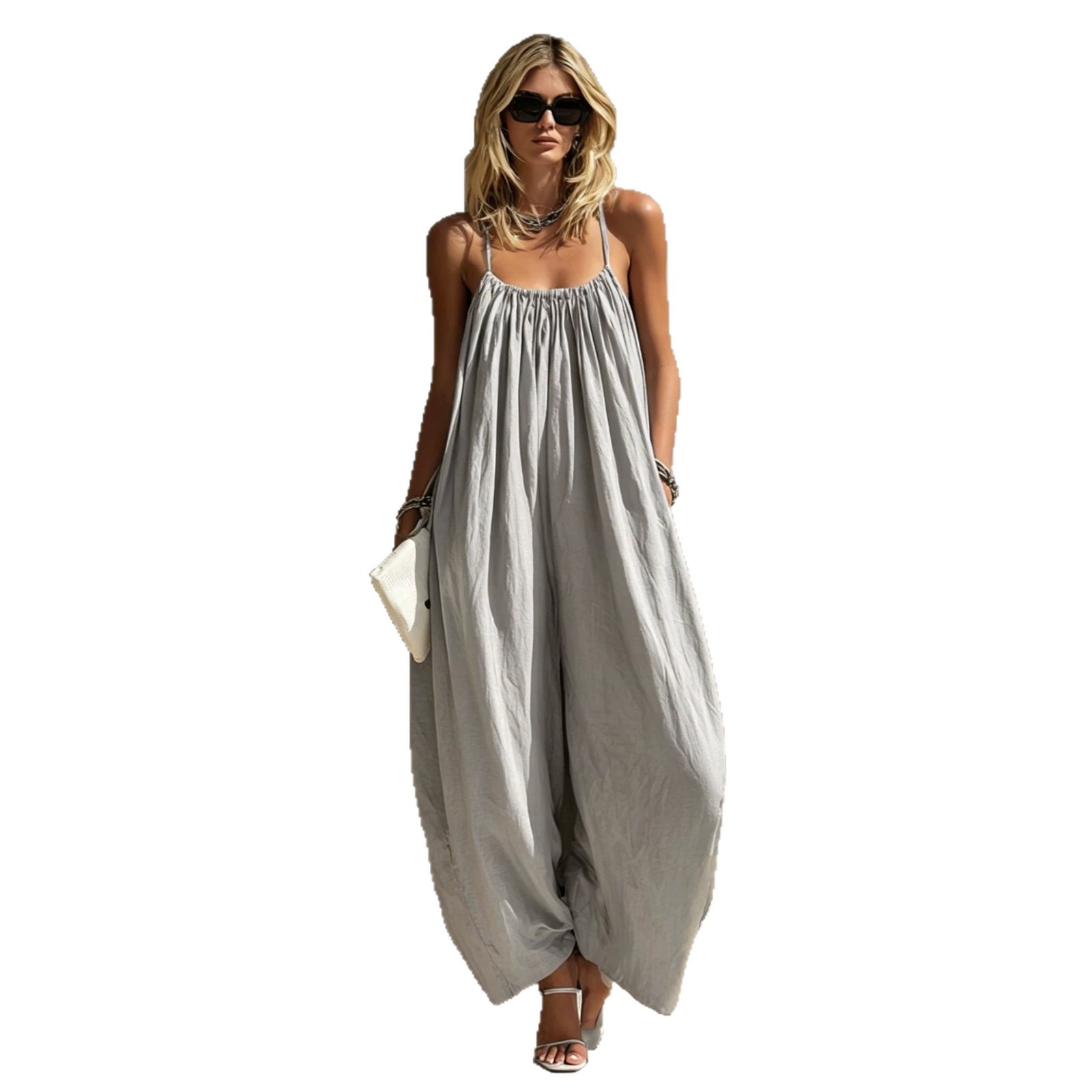 Women's Open-Back Cami Wide-Leg Jumpsuit for Beach Vacation