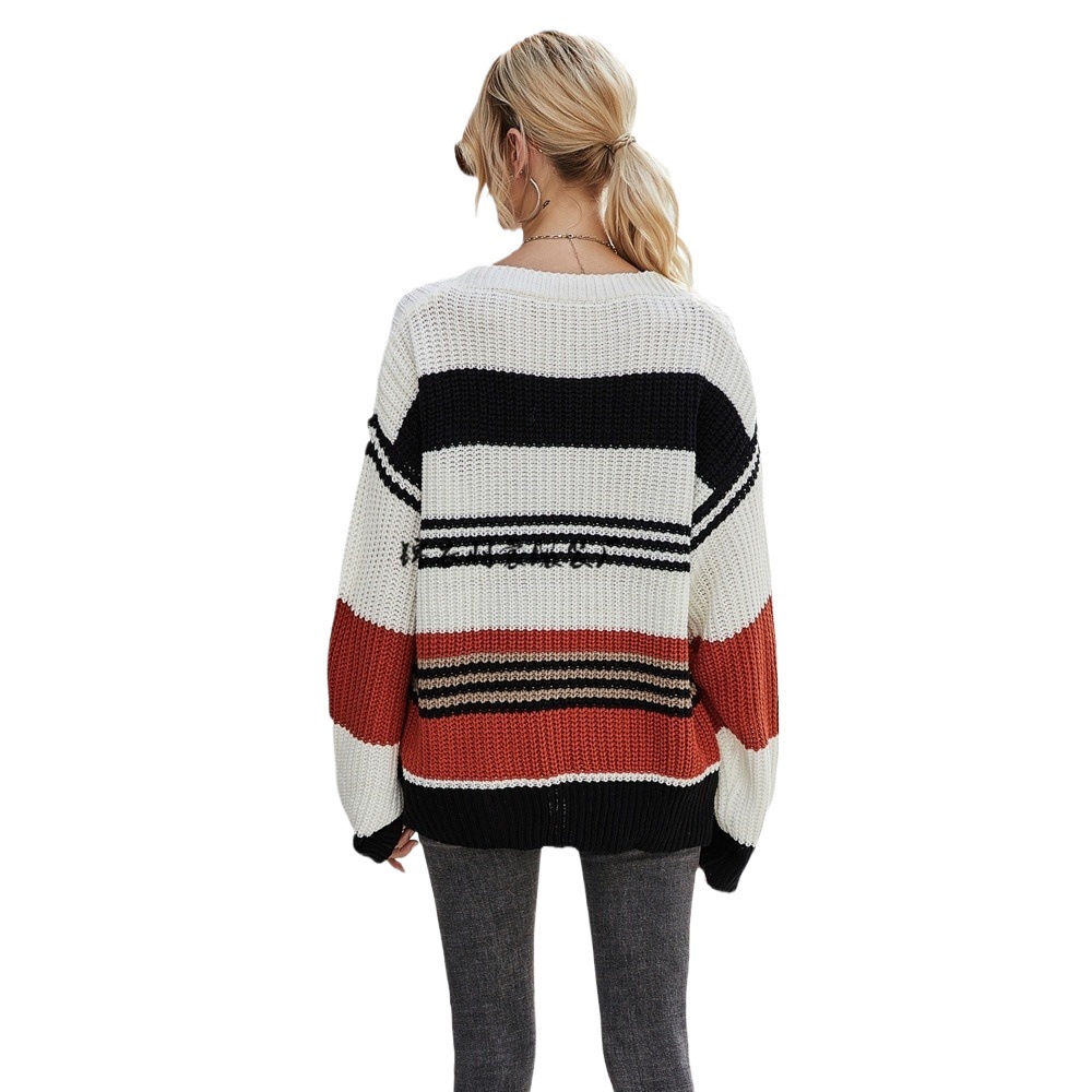 Women's Loose Striped Knit Pullover Sweater