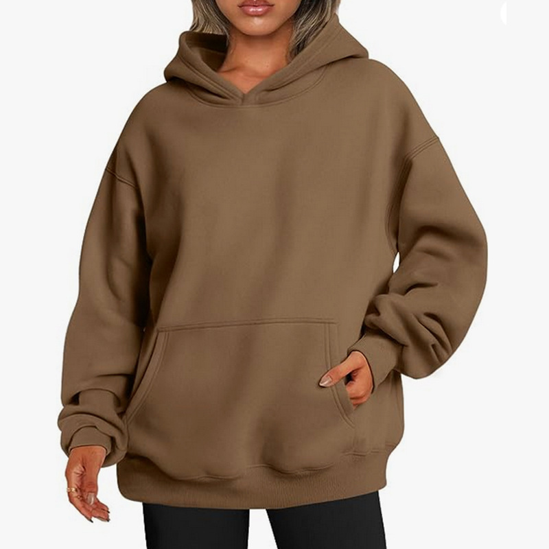 Women's Fleece-Lined Hooded Sweatshirt, Cotton Blend, Loose Fit, Solid Color