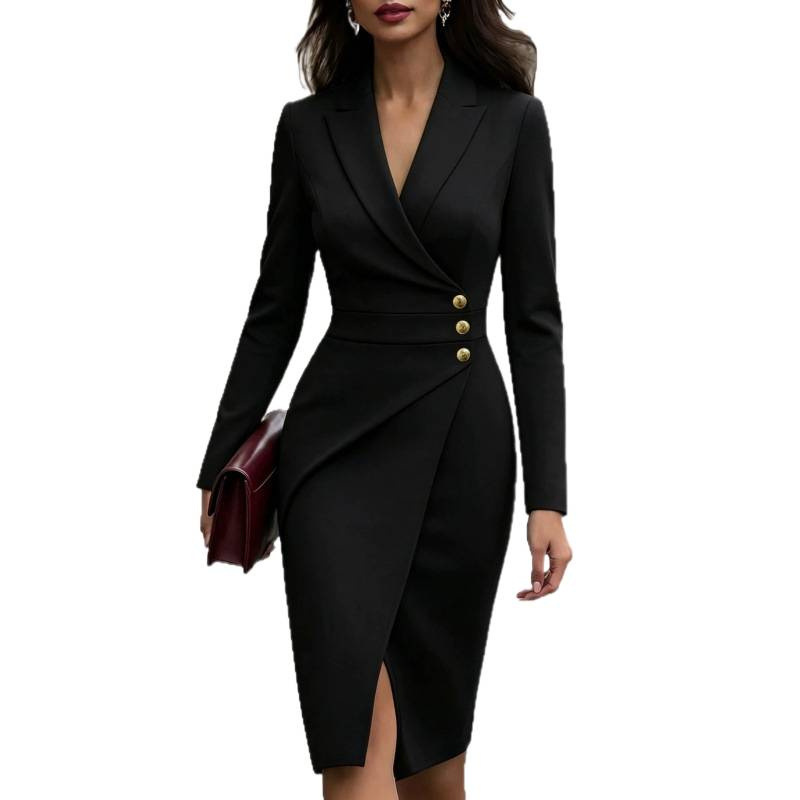 Women's Slim Fit Blazer Collar Sheath Dress for Work Commute