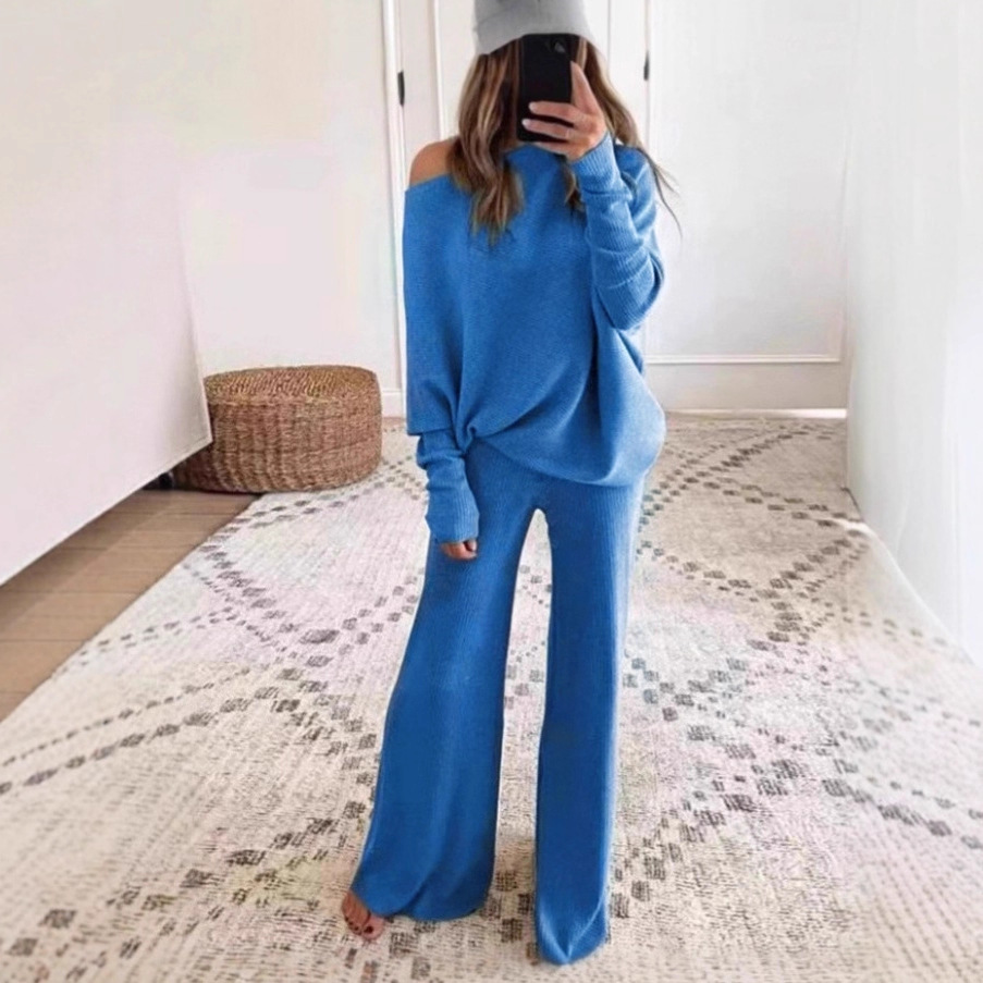 Women's Solid Color Batwing Sleeve Two-Piece Pant Set Casual Fall