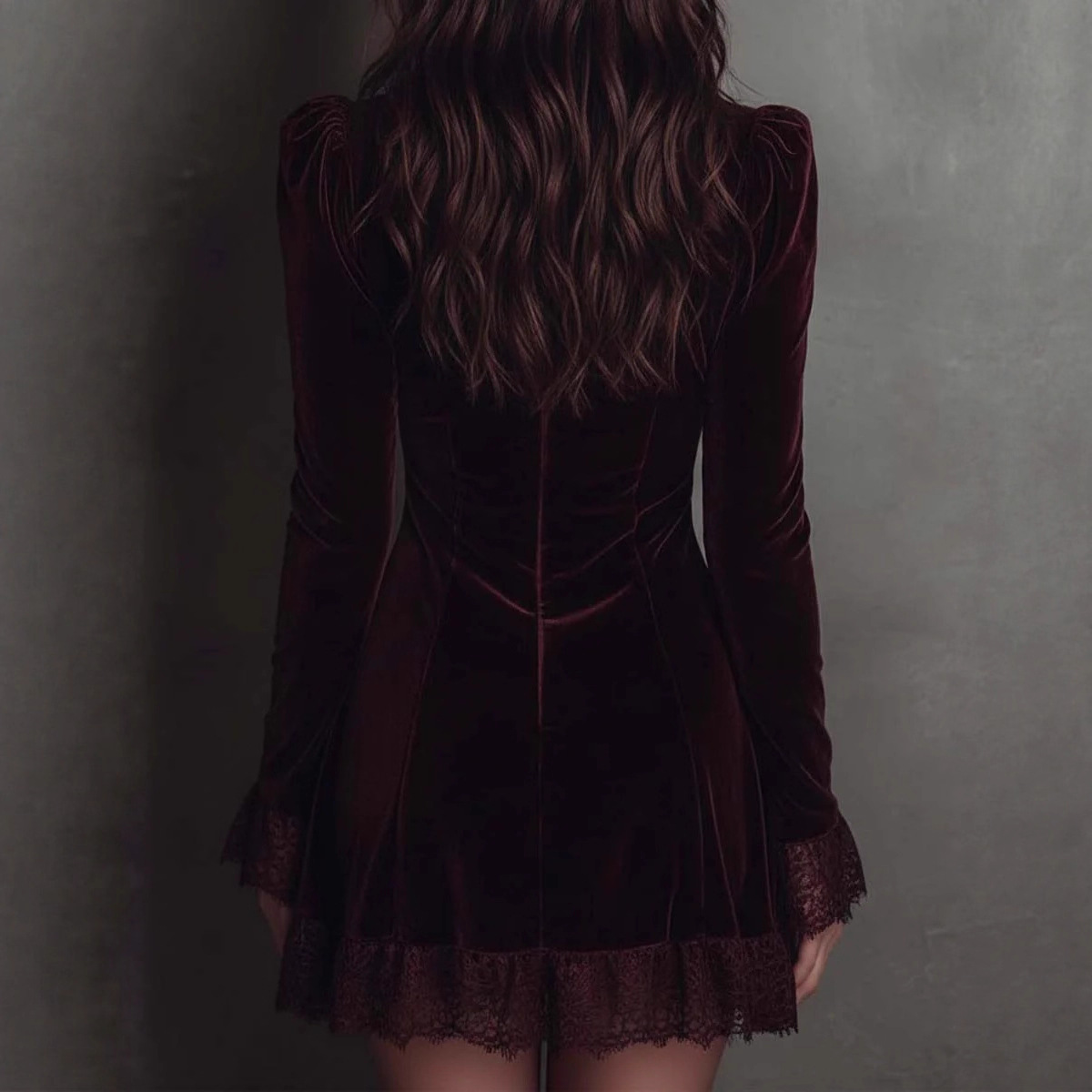 Women's Velvet Lace Trim French Style Dress