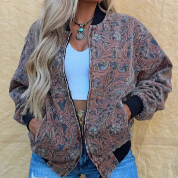 Western-Inspired Lightweight Baseball Jacket for Women, Loose Fit, Purple