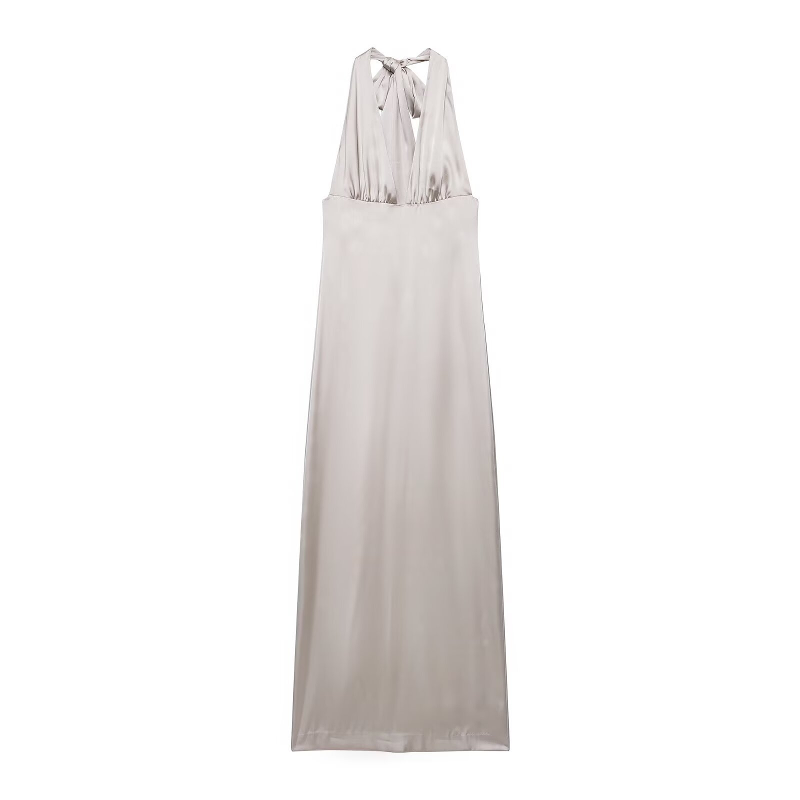 Women's Halter Neck Midi Dress with Bow, High Waist A-Line, Polyester