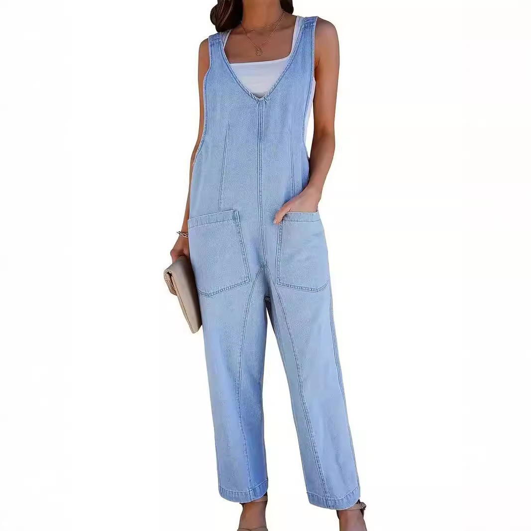 Women's Loose Denim Overalls Casual Jumpsuit