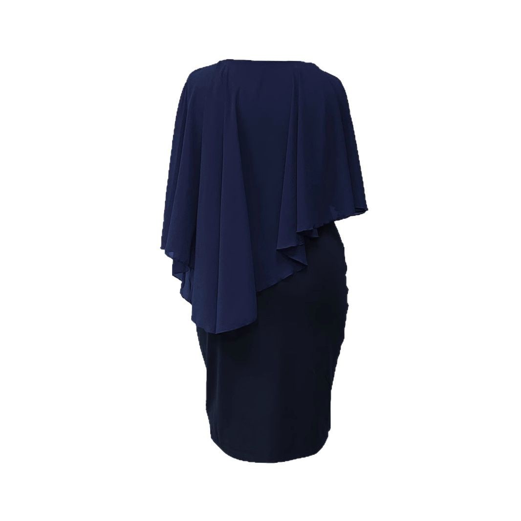 Plus Size Asymmetric Chiffon Midi Dress with Flutter Sleeves and Colorblock Design