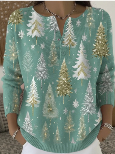Women's Forest Crow Snowflake Print Button Sweatshirt